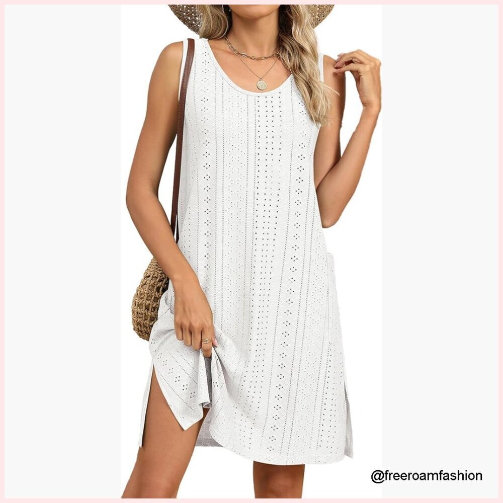 Casual Tank Dress with Pockets Knee Length Sundress Swim Coverup